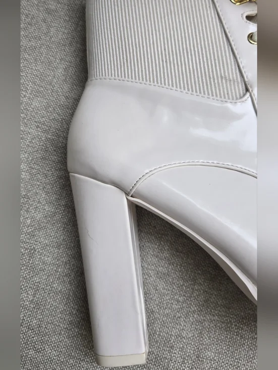 Shoe Dazzle Women's Ayah Lace-Up High Heel Ankle Boots - Cream - Picture 2 of 12